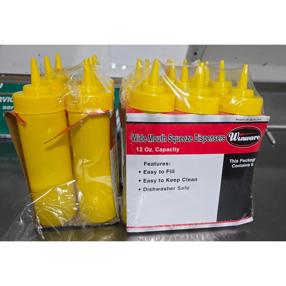 Winware Wide Mouth Squeeze Dispenser 18-12 Oz. Capacity Bottle‎ Set New